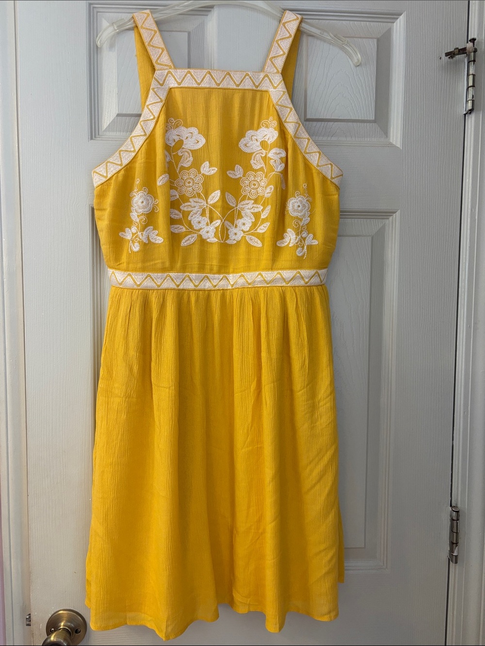 First Love Boho Yellow Floral Embroidered Sundress Lightweight (lined) Medium